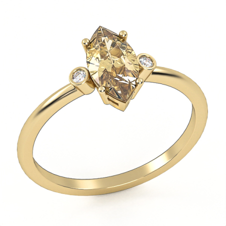 14k gold ring with citrine and Natural Diamonds Model GSR6