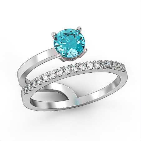 14K gold ring set with Blue Topaz Suisse and natural diamonds Model GSR14