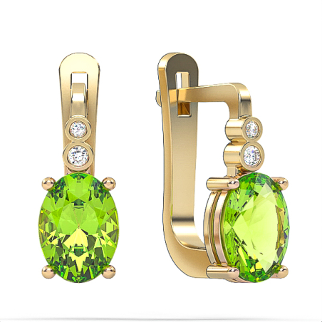 Gold earrings set with Peridot stones and  diamonds model EAD7