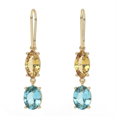 Earrings made of gold inlaid with citrine stones and Swiss blue topaz model EAG14