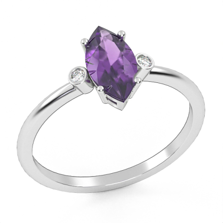 Buy 14 carat gold ring set with amethyst and natural diamonds model GSR