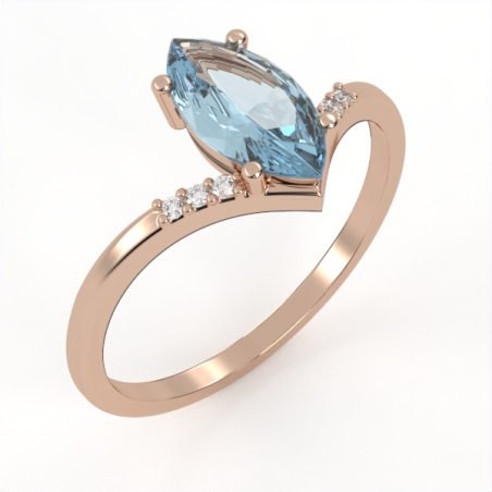 14K gold ring set with Blue Topaz and natural diamonds Model GSR15