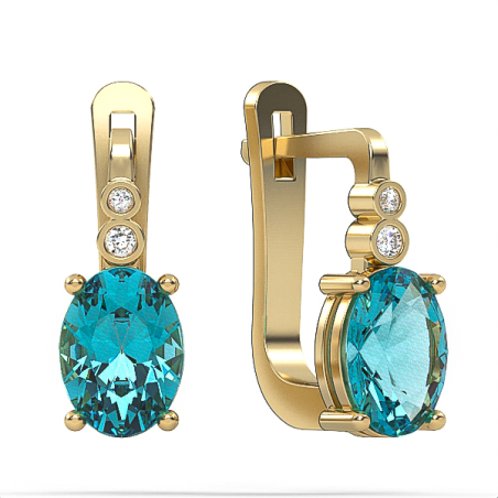 Earrings made of 14 carat gold inlaid with Swiss blue topaz stones and diamonds model EAG8
