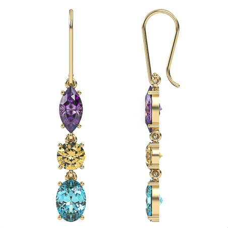Earrings made of 14k gold set with Citrine, Amethist and Blue Topaz Suisse model EAG30