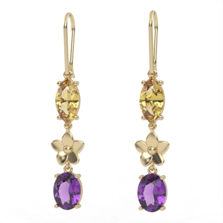 Earrings made of gold inlaid with citrine and amethyst stones model EAG10