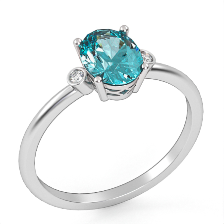 14K gold ring set with Blue Topaz Suisse and natural diamonds Model GSR1