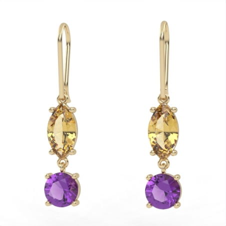 Earrings made of gold inlaid with citrine and amethyst stones model EAG24