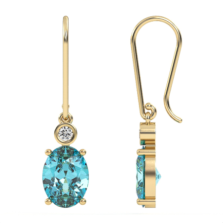 Earrings made of 14k gold set with Blue Topaz Suisse stones and diamonds Model EAG29