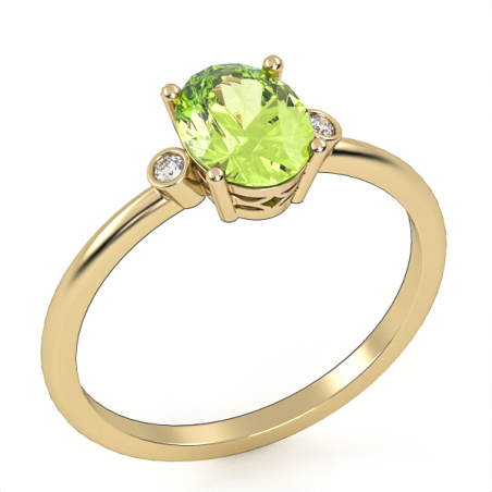 14K gold ring set with peridot and natural diamonds Model GSR3