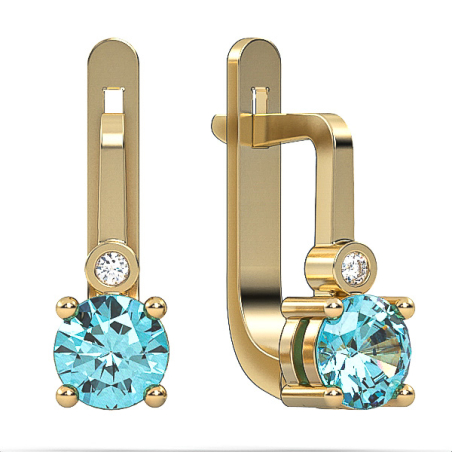 Earrings made of 14k gold set with Blue Topaz Suisse stones and diamonds model EAG36
