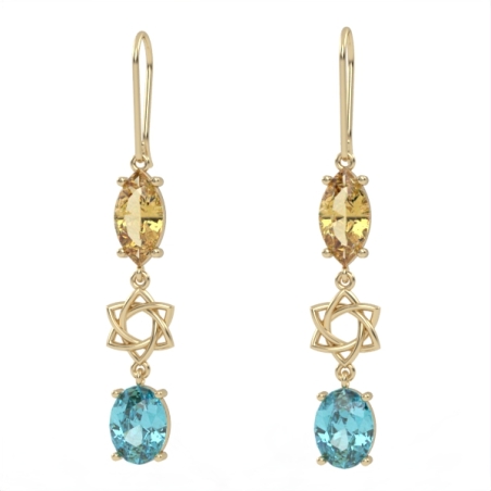 Gold earrings set with Citrine and Blue Topaz Suisse Model EAG27