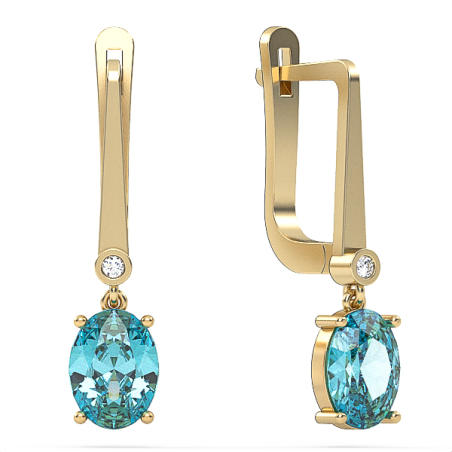 Earrings made of 14 carat gold inlaid with Swiss blue topaz stones and diamonds model EAG2