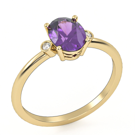 14K gold ring set with amethyst and natural diamonds Model GSR2