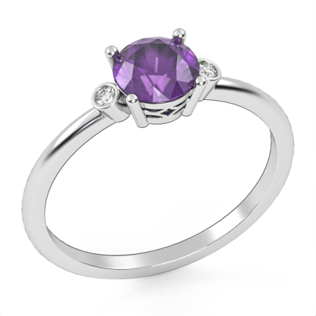 14k gold ring Embedded with Amethyst and Natural Diamonds Model GSR5