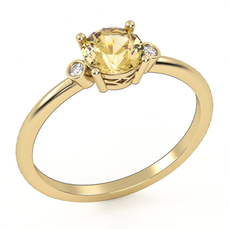 14K gold ring set with citrine and natural diamonds Model GSR4