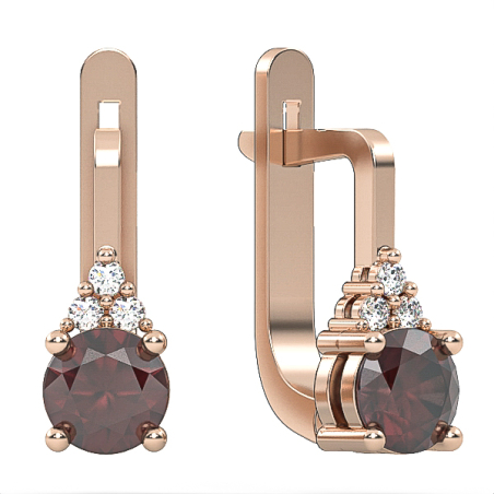 Earrings made of 14k gold set with garnets and diamonds Model EAG35