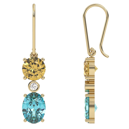 Earrings made of 14k gold set with Blue Topaz Suisse, Citrine and Diamonds Model EAG31