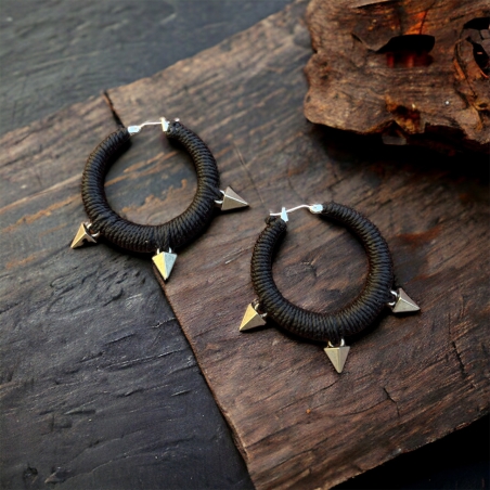 Black triple pyramid earrings