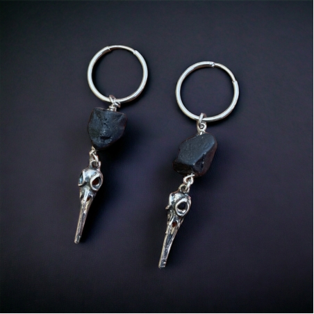 Black onyx raven earrings