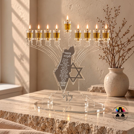 חנוכיית מזמור לתודה- כסף ושקוף