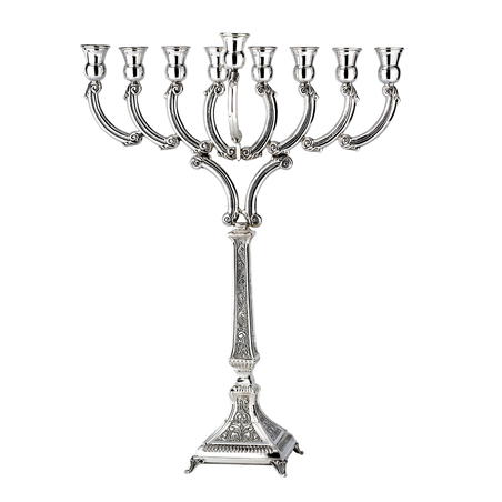 חנוכיה קשת גבוה ארוזית ריקוע - כסף טהור