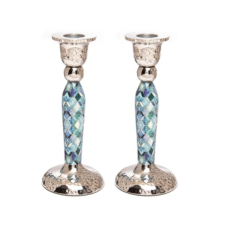 Tall Candlesticks - Diamonds Blue