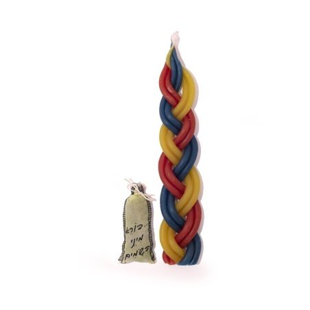 Traditional Wax Havdalah Candle with Three Colors and Spice Holder Bag
