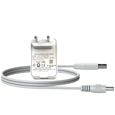 שנאי / מטען USB בתקן רפואי - 2 אמפר עם כבל USB A - Round 5.5