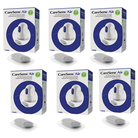 CareSens Air CGM - מערכת לניטור רציף של רמות סוכר בדם - לשימוש של 15 יום. הכי מדויק הכי זול ליום - 6 חיישנים במחיר מיוחד.