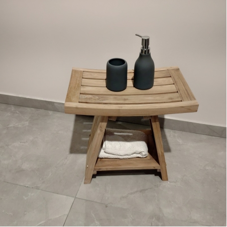 ספסל למקלחת עץ טיק מלא 45 ס