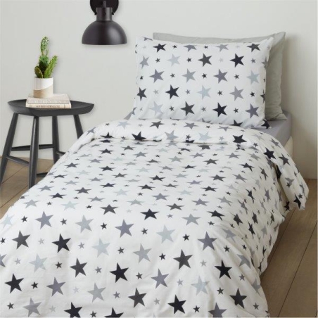 מצעי כותנה דגם כוכבים אפור