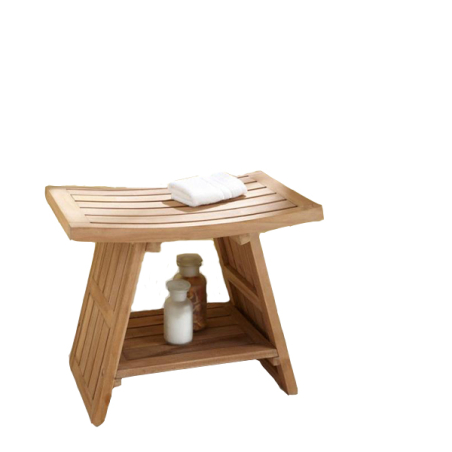 ספסל למקלחת 60 ס״מ מעץ טיק מלא