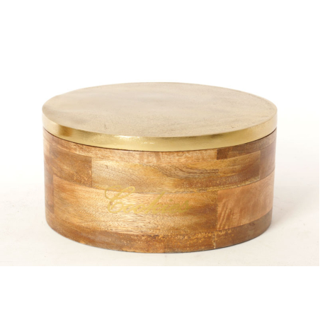 קופסה לעוגיות מעץ מנגו מכסה מתכת BRASS GOLD