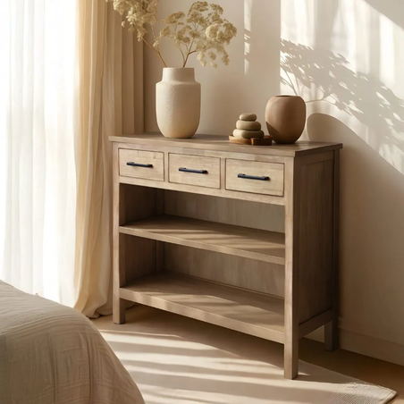 כוננית עץ 3 מגירות