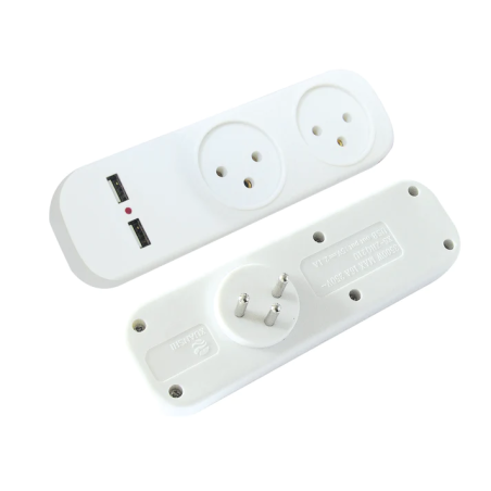 מפצל חשמל T-2 כולל 2 שקעי USB