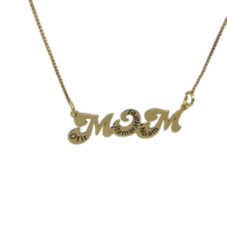 שרשרת זהב 14k MOM עם שמות הילדים בעיצוב מיוחד