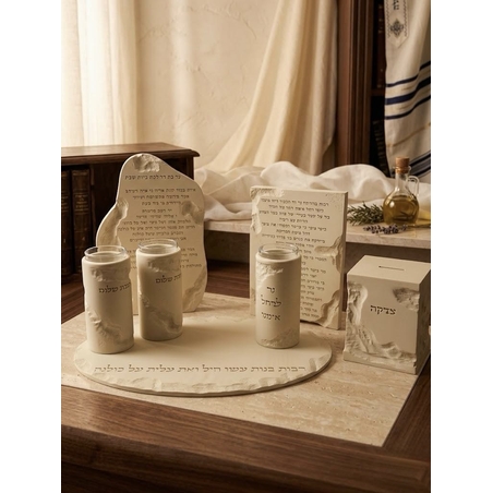 סט משולב רחל אימנו ונרות שבת דגם דמוי אבן