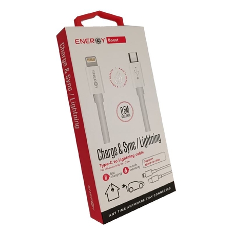 כבל ENERGY Data Cable 0.5M C to Lightning לבן