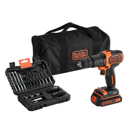 סט מקדחה דופקת+תיק+סט מקדחים BLACK & DECKER מדגם BDCHD18S32-QW