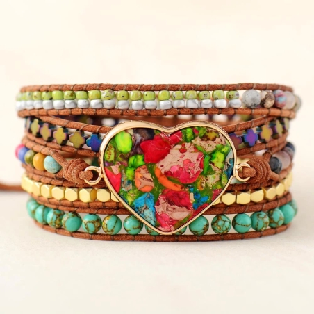 Big Center Stone Heart Inspirational Wrap Bracelet