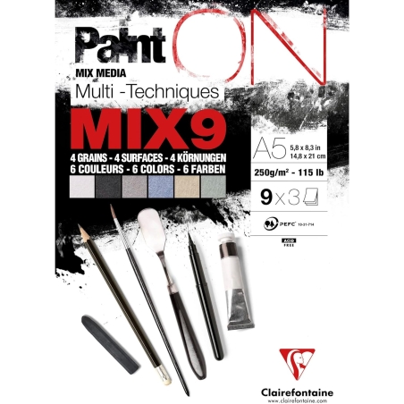מיקס נייר- Clairefontaine  מסוג PaintON Papier- MIX 9 גודל A5