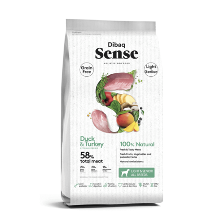 דיבאק סנס נטול דגנים לייט / סניור ברווז והודו 12 ק״ג Sense
