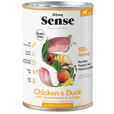 שימורי דיבאק סנס עוף וברווז ללא דגנים לכלב 380 גרם Sense