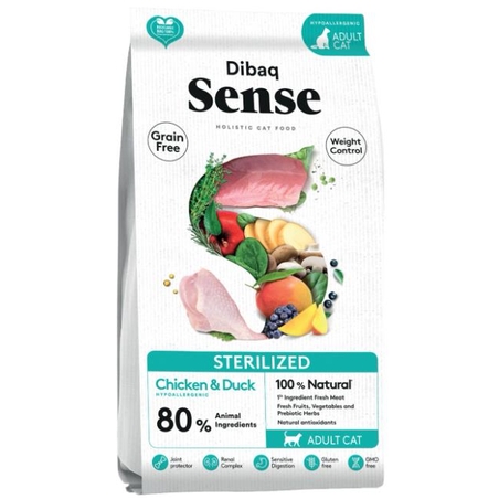 דיבאק סנס נטול דגנים לחתולים מסורסים/מעוקרות עוף וברווז 1.5 ק