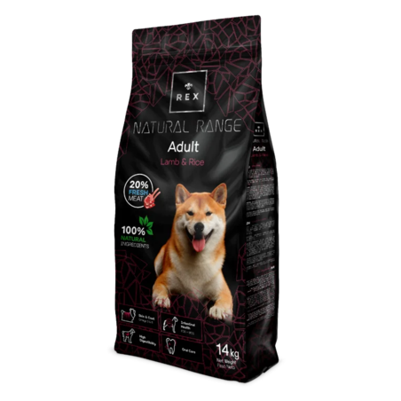רקס נטורל ראנג' כבש ואורז כלב בוגר 14 ק