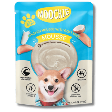 מוצ'י לכלב 70 ג' פטה עוף וחלב עיזים מוס Moochie