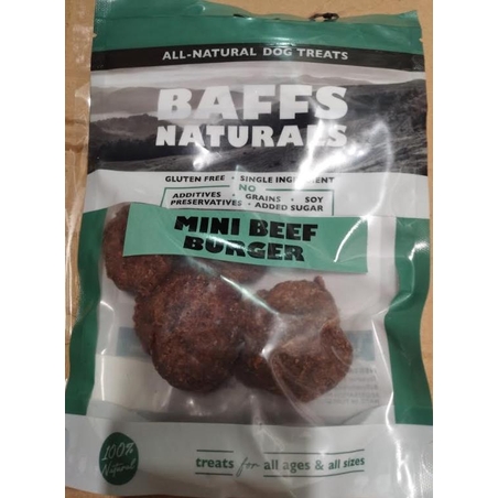 באפס טבעי מיני בורגר בקר ללעיסה 100 גרם BEEF MINI BURGER BAFFS NATURAL