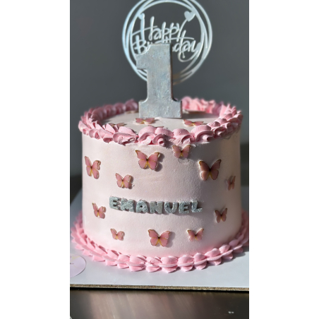 עוגת עיטוף ורודה פרפרים