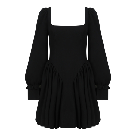 Open Back Volume Sleeves Dress - black