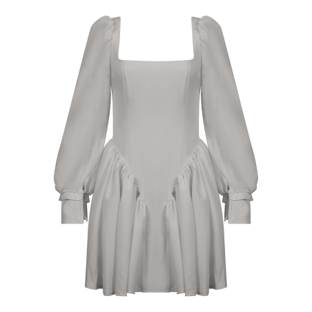 Open Back Volume Sleeves Dress - champagne